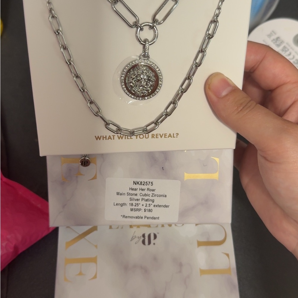 BP Silver Chain Link Necklace with Medallion Pendant